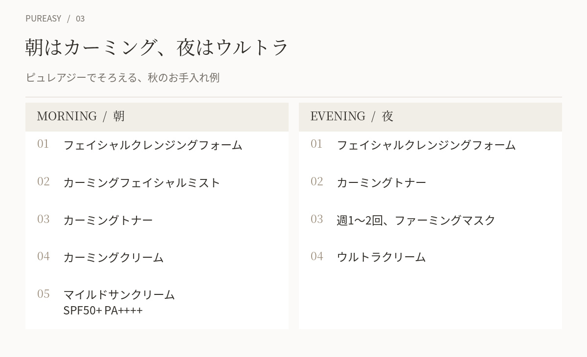 季節と時間帯で使い分けるカーミングクリームとウルトラクリーム