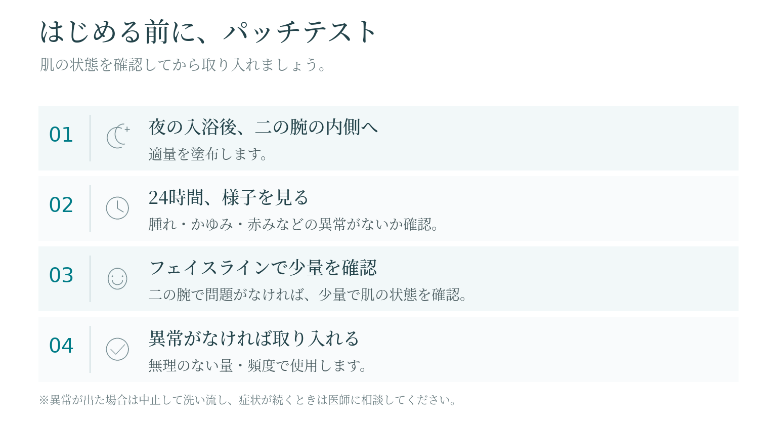 ブライトHQクリームのパッチテストの手順