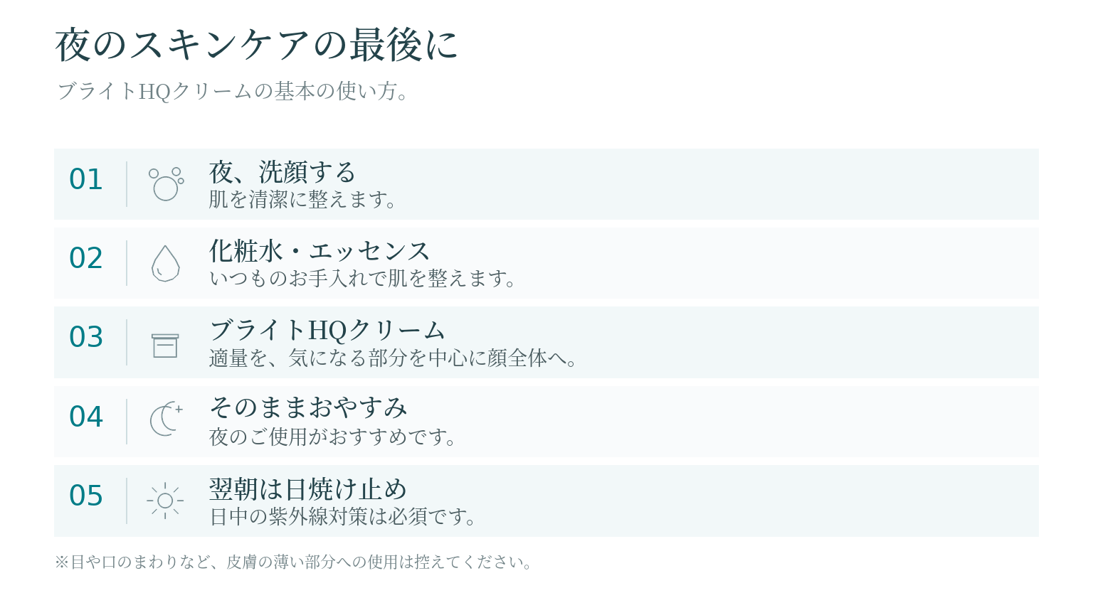 ブライトHQクリームの使い方の流れ