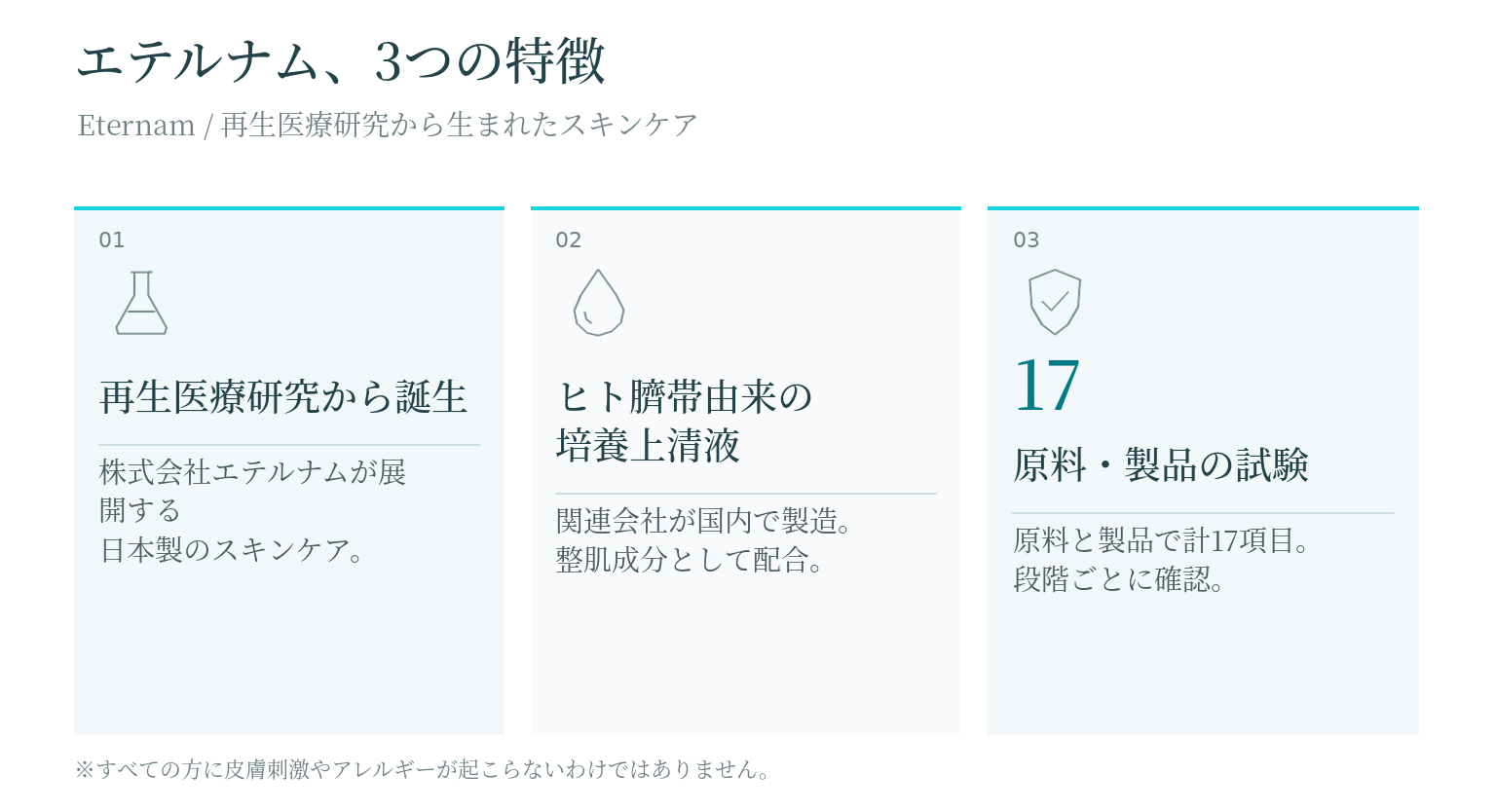 エテルナムの3つの特徴をまとめたイラスト