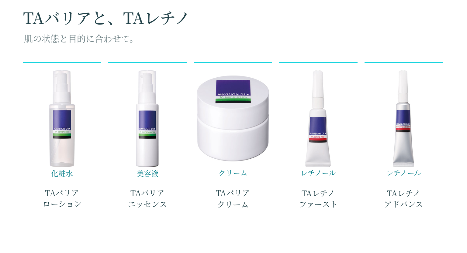 ナビジョンDR TAバリアシリーズとレチノール製品の写真