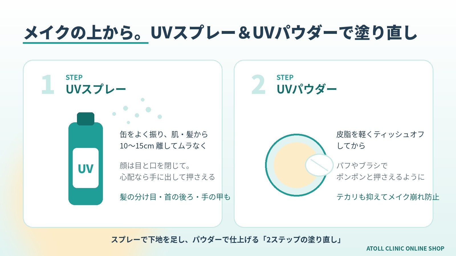 メイクの上からUVスプレーとUVパウダーで塗り直しをするイメージ