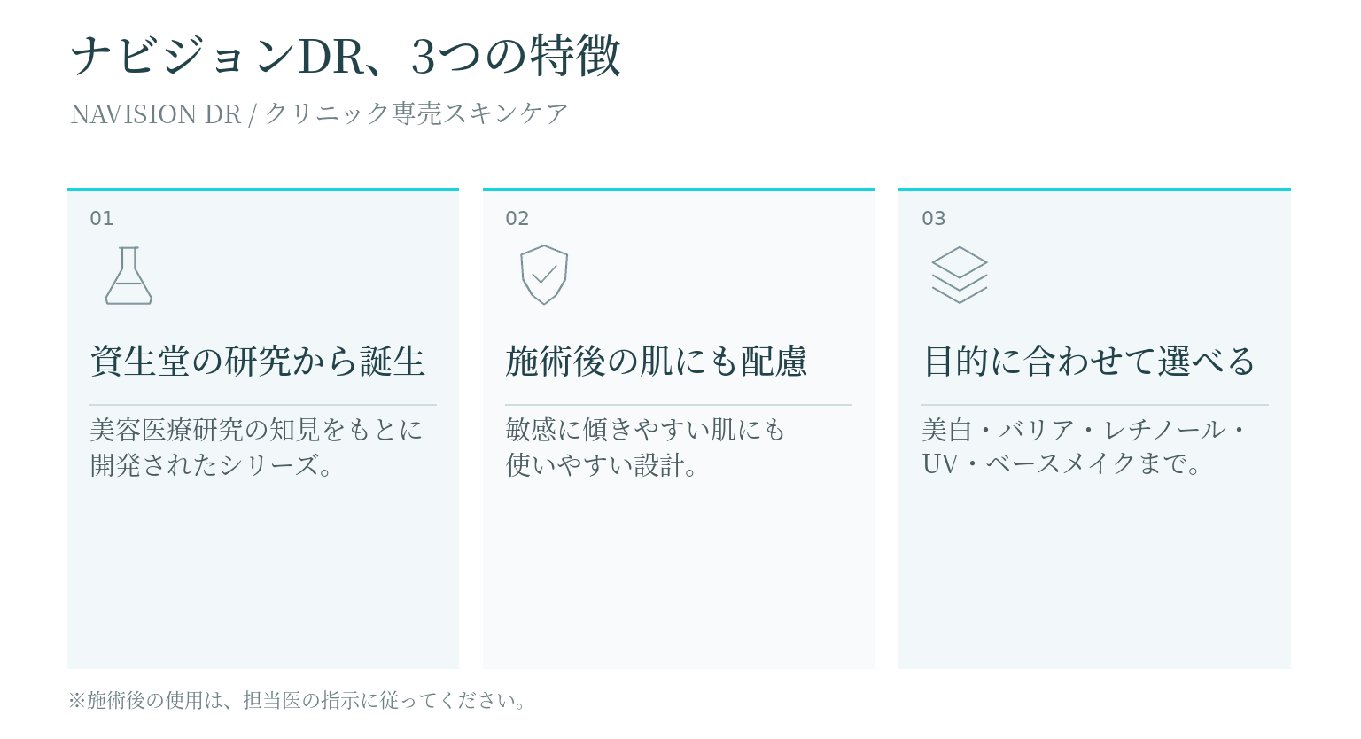 ナビジョンDRの3つの特徴をまとめたイラスト