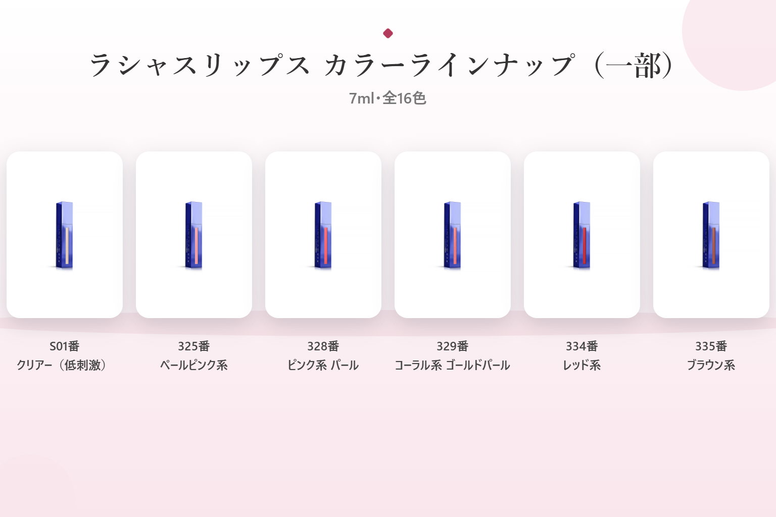 ラシャスリップスのカラーラインナップの一部
